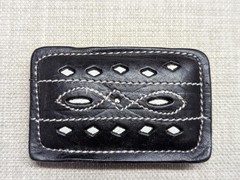vintage WESTERN belt buckle CUT-OUT stitched leather COWBOY black handcrafted