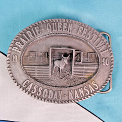 Vtg 80s/ 90s Cassoday Kansas Belt Buckle Lot of 9 Prairie Queen Festival