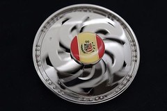 Men Women Silver Metal Belt Buckle Round Spinning Arrows Spain Flag Circle Shape
