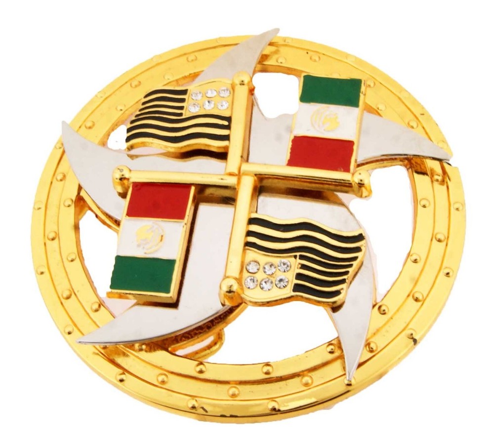 Mexican American Two Flag Spinners Belt Buckle Western Cowboy Rodeo Multicolored