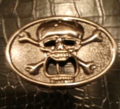 Skull & Crossbones Belt Buckle Bottle Opener Silver Color 4&Prime; x 2.5&Prime; Kalan Biker