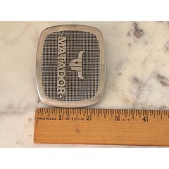 Vintage Matador Bull Logo Grid Silver Tone Western Belt Buckle Rectangular