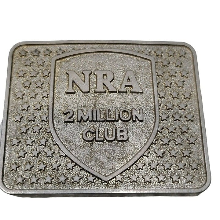 NRA Belt Buckle Mens Silver 2 Million Club Shield Stars Metal Rodeo Western Vtg