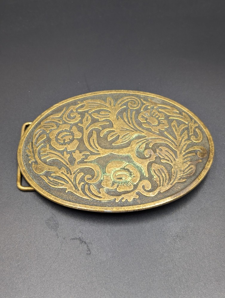 Western Belt Buckle Flower Pattern Brass
