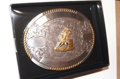 Crumrine Trophy Buckle Oval Barrell Racer 4 Ribbons Belt Buckle 38594
