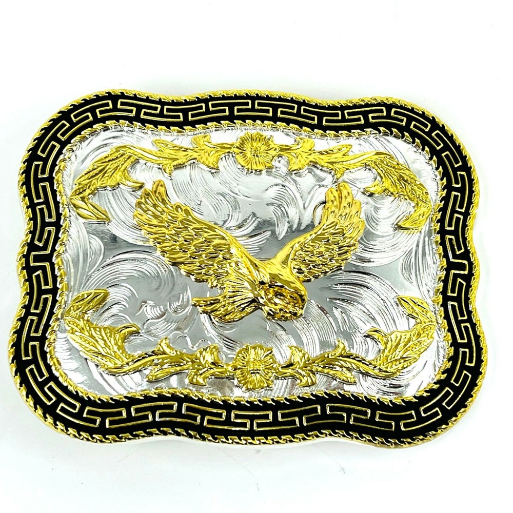 flying american eagle belt buckle pewter in silver black and gold 4×3 inches