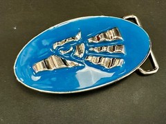 Made In Mexico Eagle Badge Emblem Blue & Silver Color Wide Oval Belt Buckle