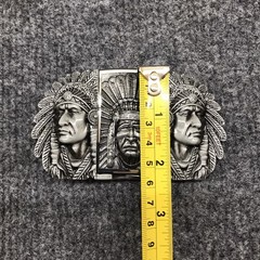 Antique Brushed Indian Chief Head Belt Buckle with Lighter, Stock in US