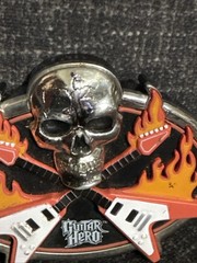 Plastic Guitar Hero Belt Buckle With Skull & Flames