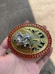 Western Buckle Gold Silver Red Running Horse Cowboy Buckle 2 » Hebillas Vaqueras