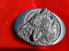 VINTAGE 1994 BERGMOT WOLF HOWLING MADE IN U.S.A. BELT BUCKLE