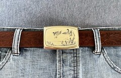 Vintage Mallard Duck Scrimshaw Belt Buckle
