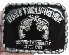 Dont Tread On Me Gun Belt Buckle 3.5 Inch Wide Pewter Tone Black Enamel #M-14