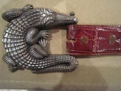 Huge Kieselstein-Cord Sterling Alligator Buckle With Brown Alligator Belt Size 1