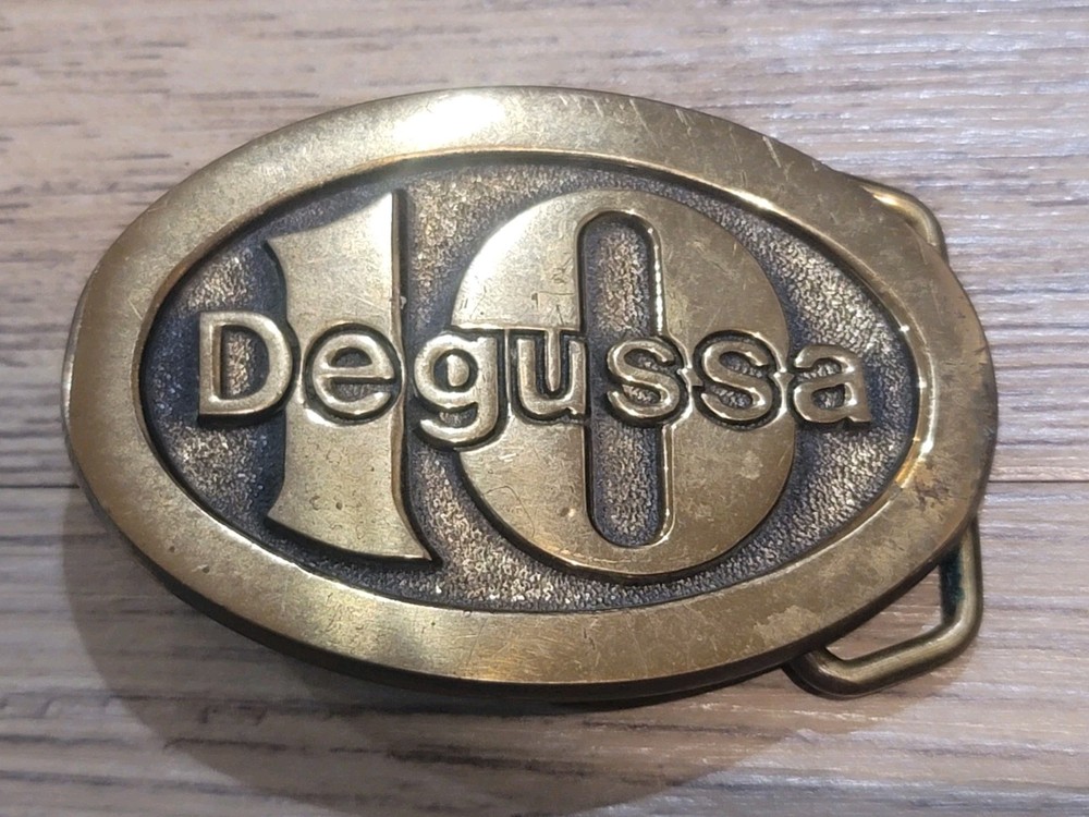 Vintage 80s Degussa Belt Buckle Solid Brass Made in USA