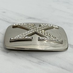 Rhinestone Studded X Letter Initial Monogram Silver Tone Belt Buckle