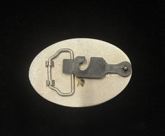 Vintage Rage « PIMP » belt buckle features a black and silver design RARE