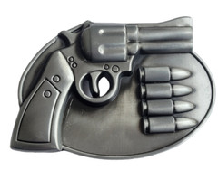 Silver Finish Pistol Gun & Bullets Buckle Western Cowboy Belt Buckle