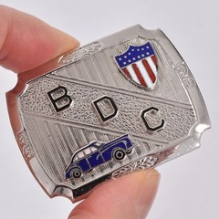 Vintage DECO Etched Enamel 40s CAR American Flag Shield BELT BUCKLE Hook Fast