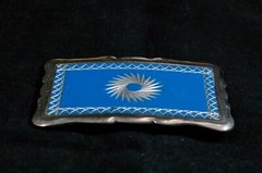 Spiral design western belt buckle blue on silver tone 3.5 inches