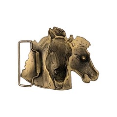 Horse Heads Solid Brass Belt Buckle 3 Dimensional Western Cowboy Very Nice