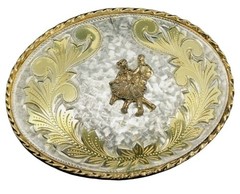 Mens W USA Square-Dancing Western 2-Tone Oval Belt Buckle