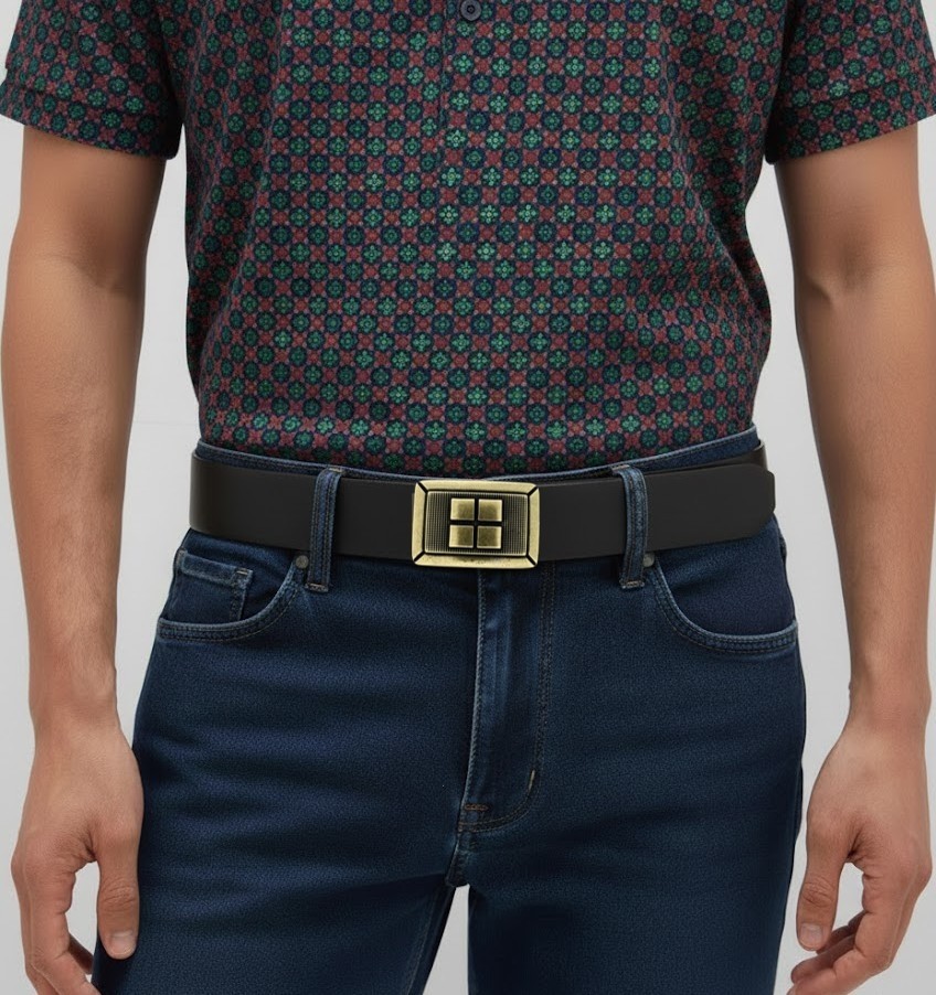 Grid Belt Buckle Rectangular Old Brass Vintage Braided Pattern Masculine