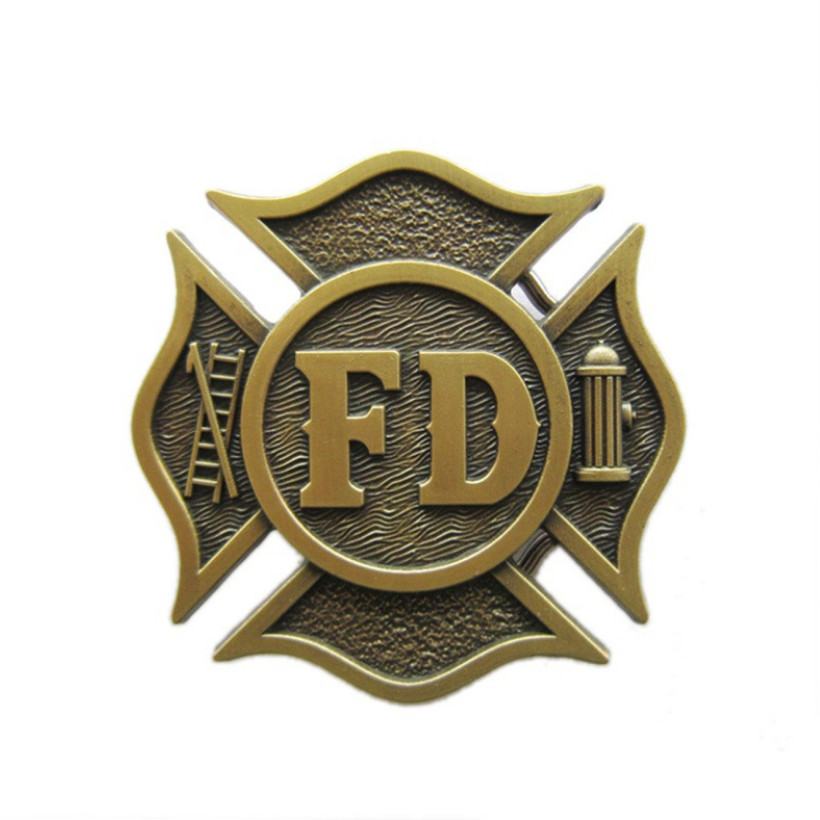 Western Men Zinc alloy Leather Belt Buckle Firefighter Dept Hero shape Pattern