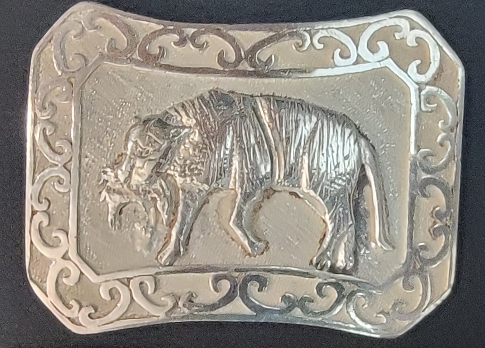 CIPLA Pure 99% Silver Belt Buckle Leopard w/Goat Unused 1993 Hand Made 140 Grams
