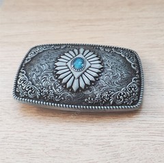 Boho Western Cowboys Buckle – Flower Blue Turquoise Stone Mens Belt Buckle