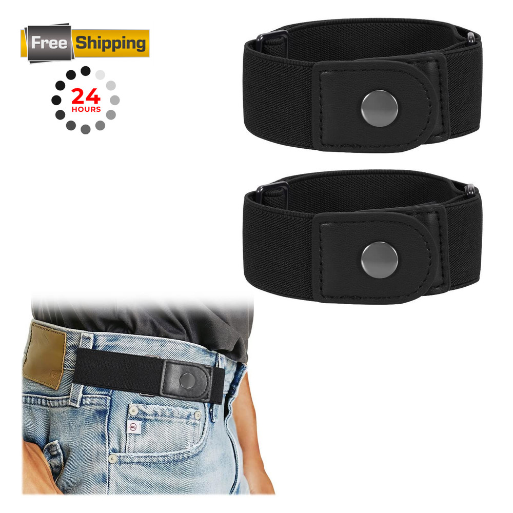 WERFORU Men 2 Loop No Buckle Elastic Fits 2 loop distance :4.7&Prime;-6&Prime;, 01-black