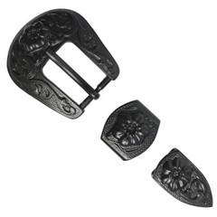WESTERN BLACK COLOR FLORAL ENGRAVED BELT BUCKLE SET FITS 3/4&Prime; BELT strap