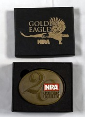 2 NRA National Rifle Association Brass Belt Buckles 2013 Golden Eagles in Boxes