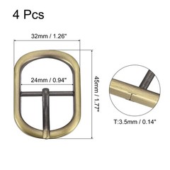 4Pcs 0.94&Prime; Single Prong Belt Buckle Oval Center Bar Buckles for Belt Bronze
