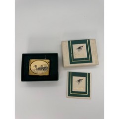 Vintage Barlow Solid Brass Belt Buckle Mallard Duck Scrimshaw Art Made in USA