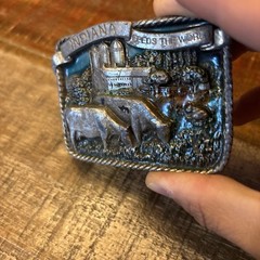 Vtg Bergamont Brass Belt Buckle 1984 Indiana Feeds the World E-26 USA READ