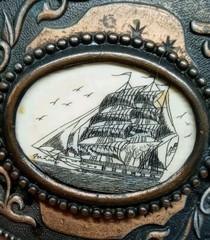 Vtg. 1970s Sailing Ship Belt Buckle W Birds. Brass Plated Metal. Ornate Edges.