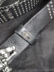 Studded Leather Belt With Skelton Hand Buckle 42&Prime;