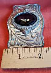 VTG Silver Toned Belt Buckle With Black Stone Western Style Fits 1.5&Prime; Belt READ