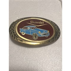 Vintage Chevrolet 1957 Chevy Bel Air Blue Car Enamel Brass Tone Belt Buckle