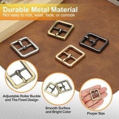 6 Pcs 0.8 Inch Single Prong Buckle Square Center Bar Buckle, Bronze