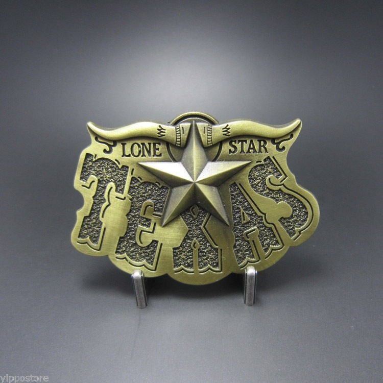 Lone Star Longhorn Texas Star Cowboy Western Bronze Metal Belt Buckle