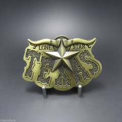 Lone Star Longhorn Texas Star Cowboy Western Bronze Metal Belt Buckle