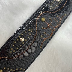 Justin Black Leather Embroidered Belt Ornate Silver Buckle Sz 30 Western Country