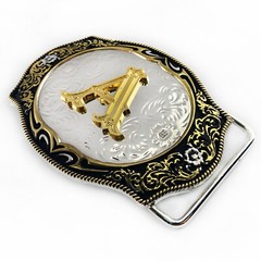 INITIAL  » A-Z  » RODEO COWBOY LETTER SHINE GOLD SILVER WESTERN BELT BUCKLE