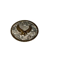Vintage Crumrine Silver & Gold Tone Eagle Belt Buckle Made in USA Western Cowboy