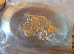 Rare Pre-Owned Silver Tone Metal Dart Dump Truck Vintage Enamel Belt Buckle