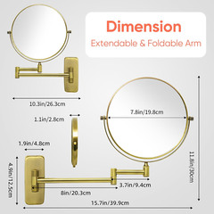 8-Inch Double-Sided Wall Mount Makeup Mirror with 7X Magnification in Brass