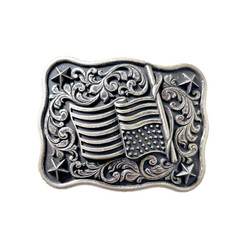 Nocona Mens Belt Buckle 3.75 x 3 in US Flag Star Western Matte Black Silver 1.5