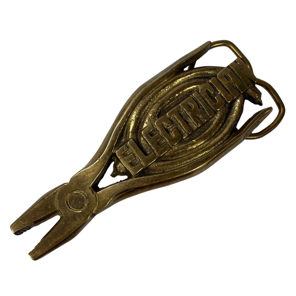 Vintage 1980 &lsquo;Electrician&rsquo; Pliers Solid Brass Belt Buckle 6130